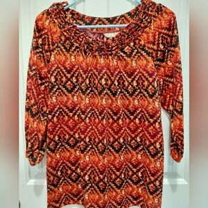 White Stag Rust and Black Mosaic Print Long Sleeve Top #0674